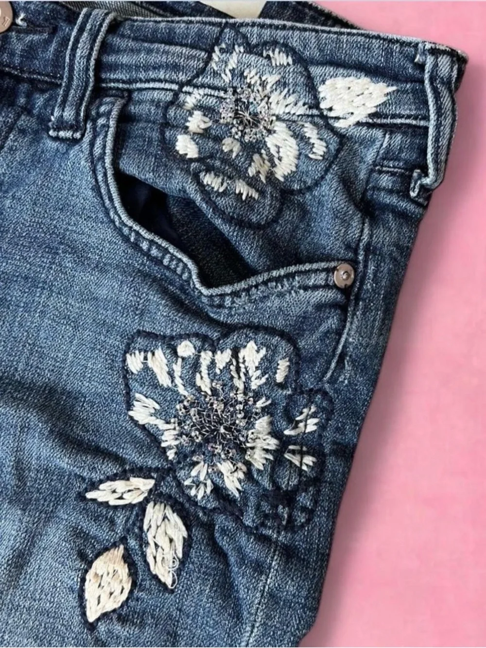 Anthropologie Blue Embroidered Denim Shorts - Picture 2 of 8